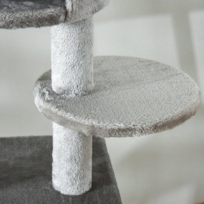 PawHut Kratzbaum Deckenhoch XXL, höhenverstellbar 225-255 cm, mit Spielzeug & Sisalstämmen, Kratztonne für kleine Katzen, Katzenmöbel für die Wohnung, hellgrau