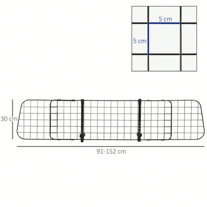 PawHut Autoschutzgitter für Hunde, Universelles Trenngitter für den Kofferraum, Stufenlos verstellbar von 91-152 cm Breite, Höhe 30 cm, Einfache Montage, Hunde-Gitter für Auto