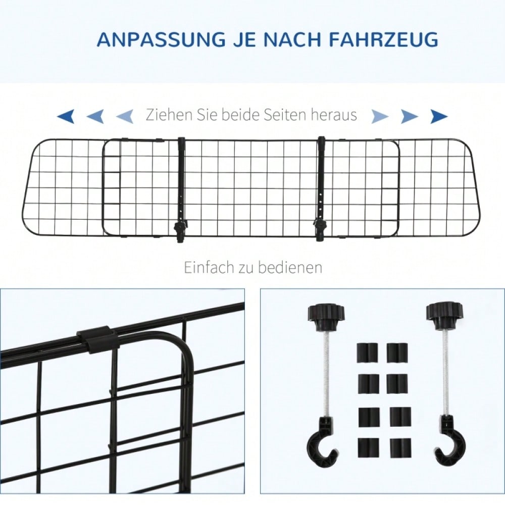 PawHut Autoschutzgitter für Hunde, Universelles Trenngitter für den Kofferraum, Stufenlos verstellbar von 91-152 cm Breite, Höhe 30 cm, Einfache Montage, Hunde-Gitter für Auto