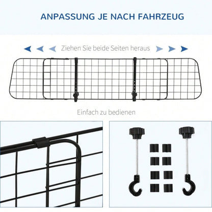 PawHut Autoschutzgitter für Hunde, Universelles Trenngitter für den Kofferraum, Stufenlos verstellbar von 91-152 cm Breite, Höhe 30 cm, Einfache Montage, Hunde-Gitter für Auto