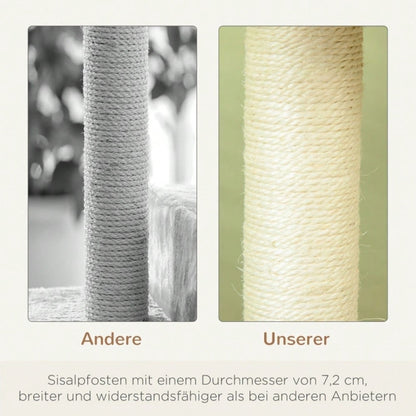 PawHut Kratzbaum für Katzen 100 cm hoch, Katzenturm mit Sisalstämmen & großer Plattform, Mehrstöckiger Kletterbaum für kleine und mittelgroße Katzen, Katzenmöbel, Beige
