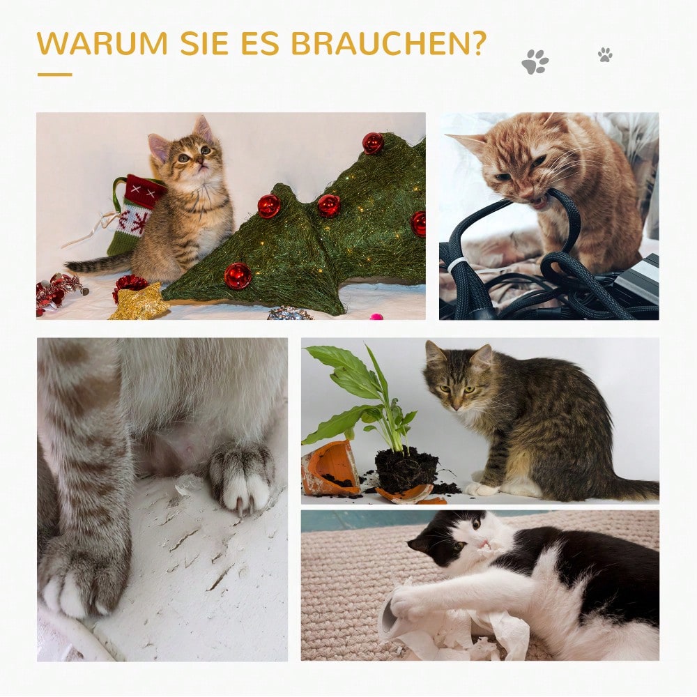 PawHut Kratzbaum mit Katzenhöhle, Mehrstufiger Katzenturm mit Sisal, Liegefläche & Spielball, Für kleine Katzen, Katzenspielzeug für die Wohnung, 57 cm Höhe, Hellgrau