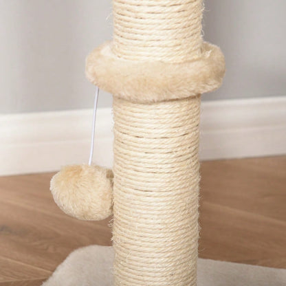 PawHut Kratzbaum mit Katzenhöhle, 100 cm Katzenturm mit Sisalstämmen & Ballspielzeug, Kratzmöbel mit Schlafplatz für kleine Katzen, Für die Wohnung, Beige