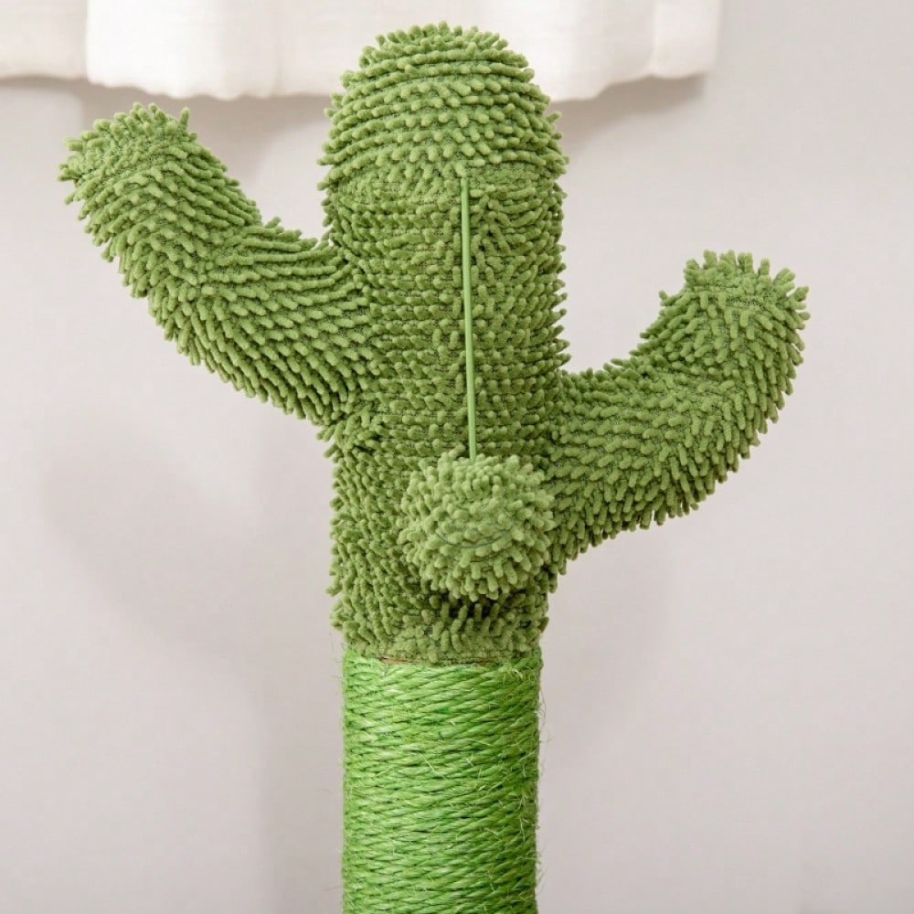 PawHut Kratzbaum in Kaktus Design mit Spielzeug, Katzenturm aus Kiefernholz & Sisal, Kratzstamm mit Holzkugel, Für kleine Katzen, 60 cm Höhe, Grün/Natur