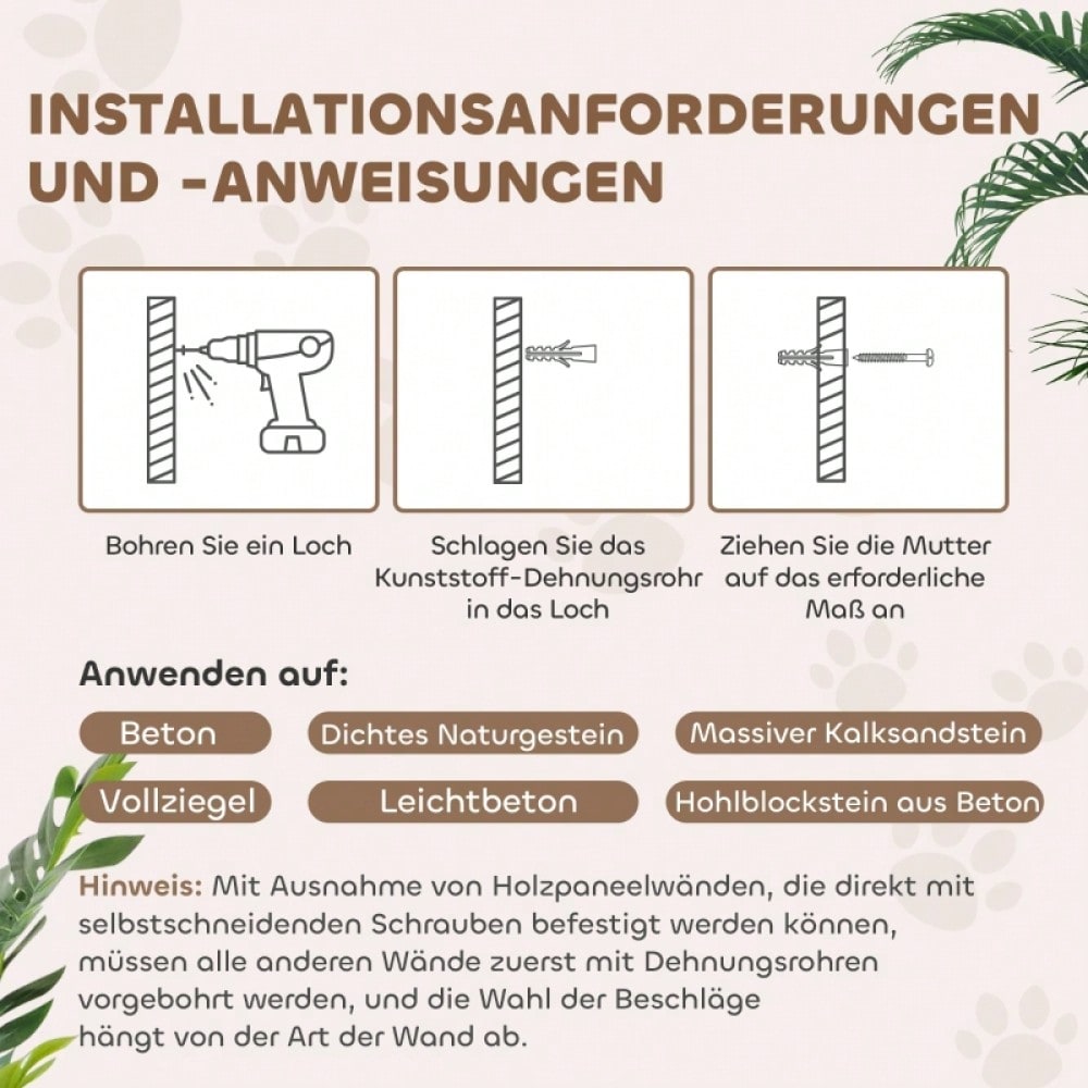 PawHut Kletterwand für Katzen 4-teilig, Wandmontage-Set mit Hängematte & Katzenbrücke, Katzenspielzeug bis 5 kg Belastung, Für kleine Katzen, Dunkelgrau