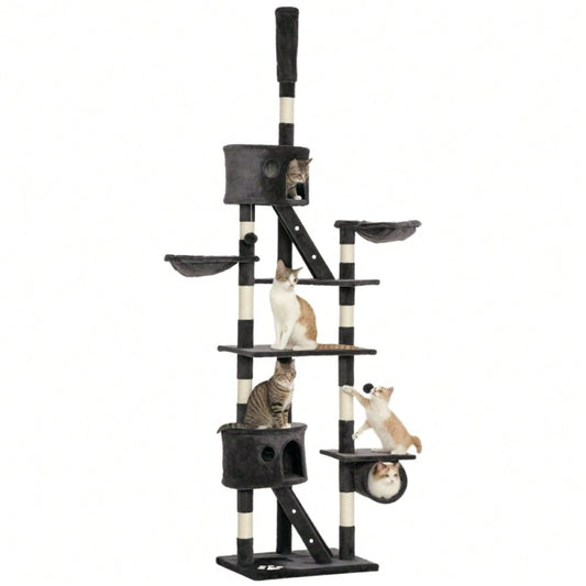 PawHut Kratzbaum Deckenhoch 240-260 cm, Höhenverstellbarer Katzenkratzbaum für große Katzen, Kletterbaum mit Sisalstämmen & Liegefläche, Katzenschlafplatz, Dunkelgrau