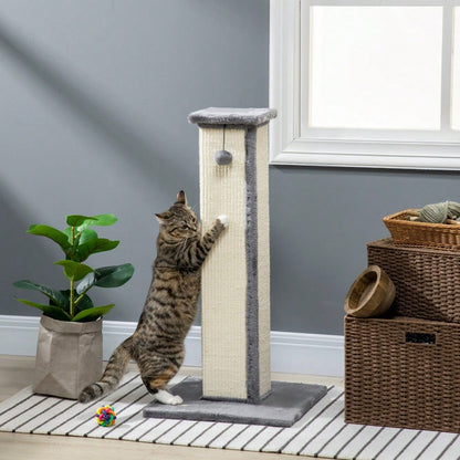 PawHut Kratzsäule aus Sisal 81 cm hoch, Kratzstamm mit Spielball für Katzen bis 5 kg, Kratzmöbel für die Wohnung, Katzenspielzeug, Grau/Creme