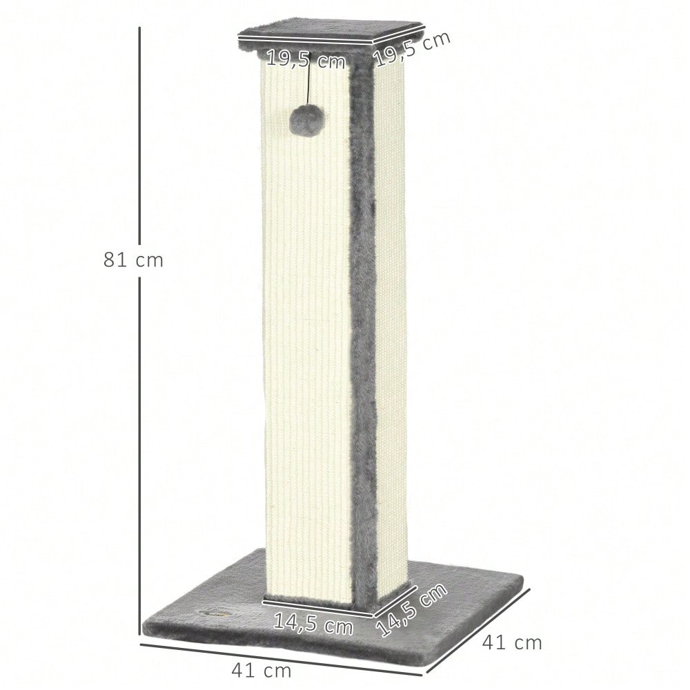 PawHut Kratzsäule aus Sisal 81 cm hoch, Kratzstamm mit Spielball für Katzen bis 5 kg, Kratzmöbel für die Wohnung, Katzenspielzeug, Grau/Creme