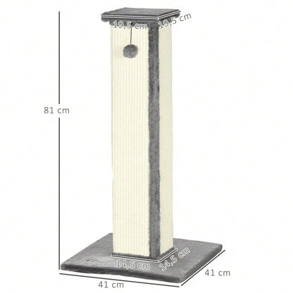 PawHut Kratzsäule aus Sisal 81 cm hoch, Kratzstamm mit Spielball für Katzen bis 5 kg, Kratzmöbel für die Wohnung, Katzenspielzeug, Grau/Creme