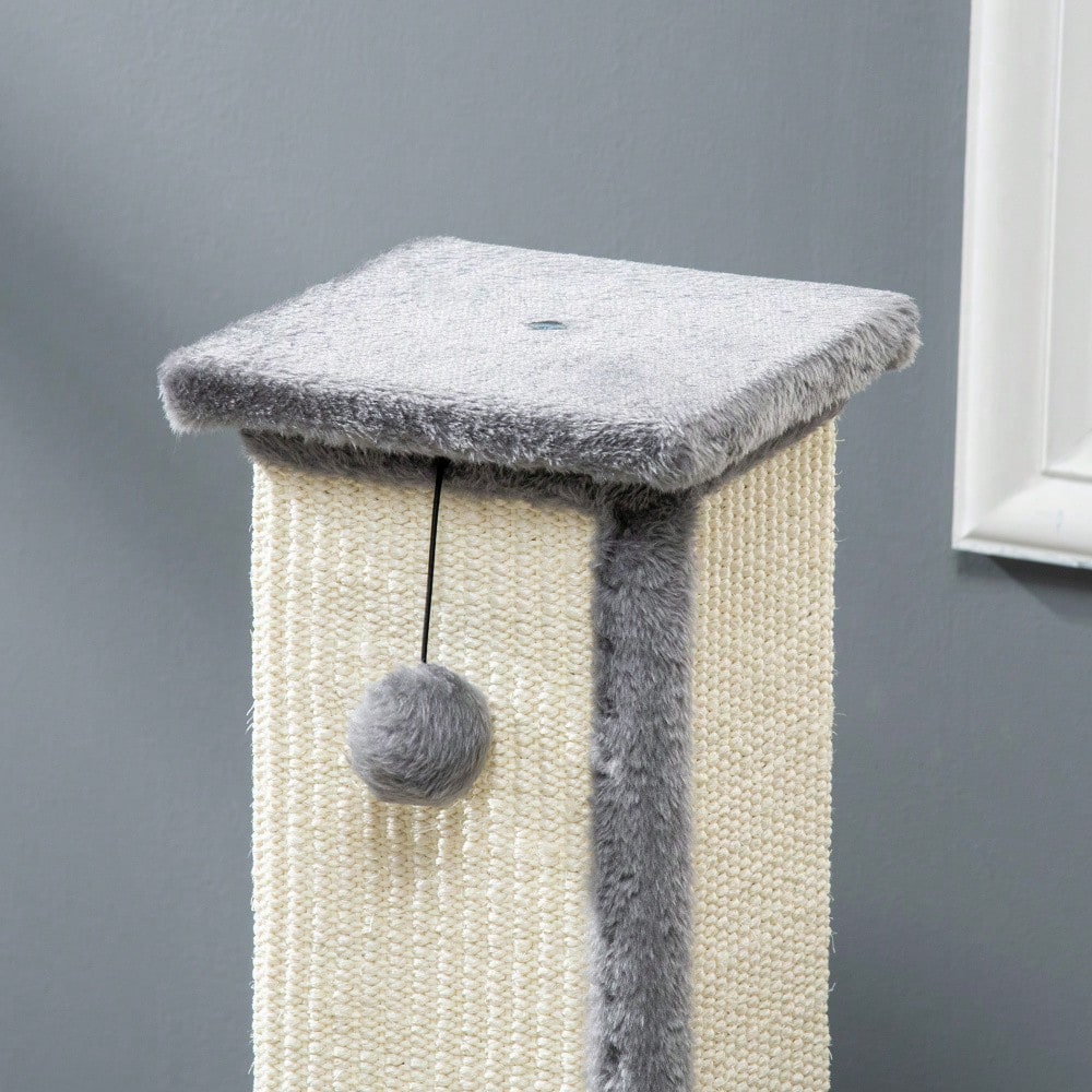 PawHut Kratzsäule aus Sisal 81 cm hoch, Kratzstamm mit Spielball für Katzen bis 5 kg, Kratzmöbel für die Wohnung, Katzenspielzeug, Grau/Creme