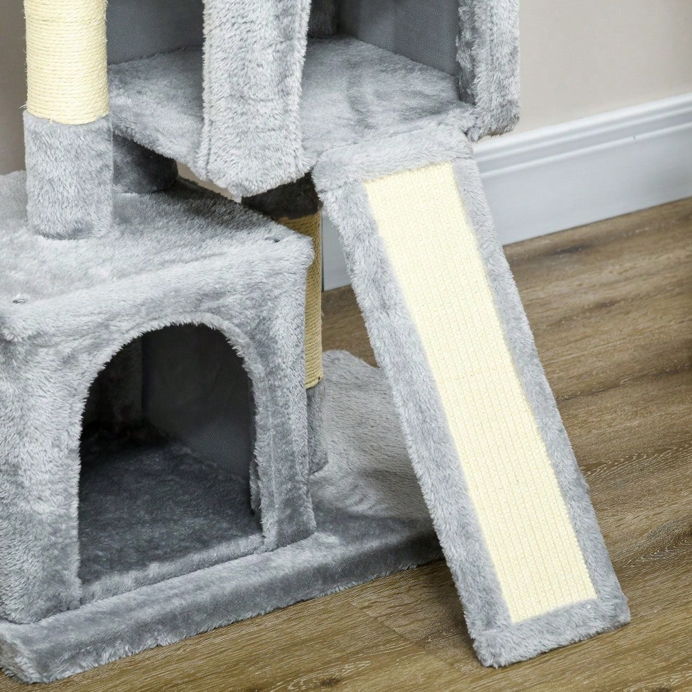 PawHut Katzenbaum mit Sisalsäulen & Kratzbrett, Kratzmöbel für große Katzen bis 30 kg, Stabiler Kletterbaum mit Liegefläche, Für die Wohnung, 83 cm hoch, Hellgrau