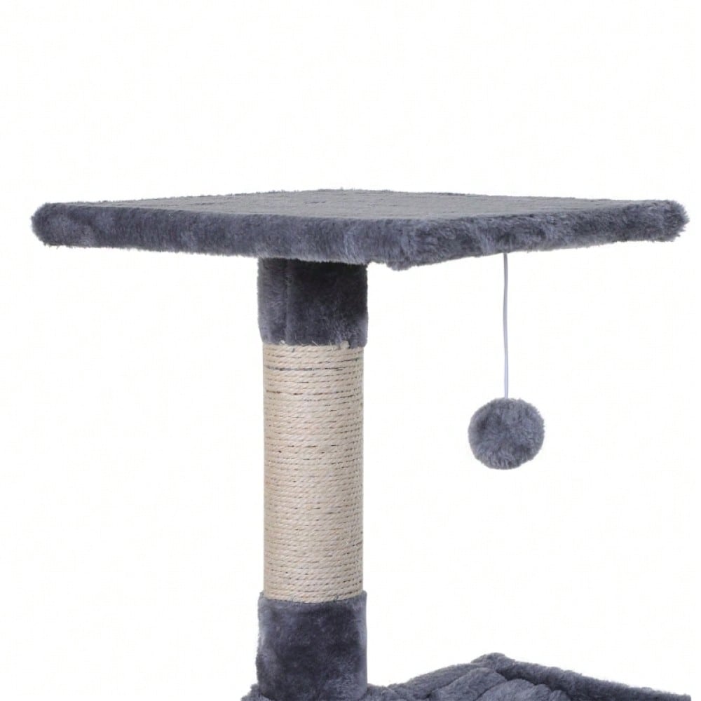 PawHut Kratzbaum Kletterbaum für Katzen mit Sisalsäule, Plüsch-Hängematte, aus Spanplatte, grau, 50 x 36 x 70 cm
