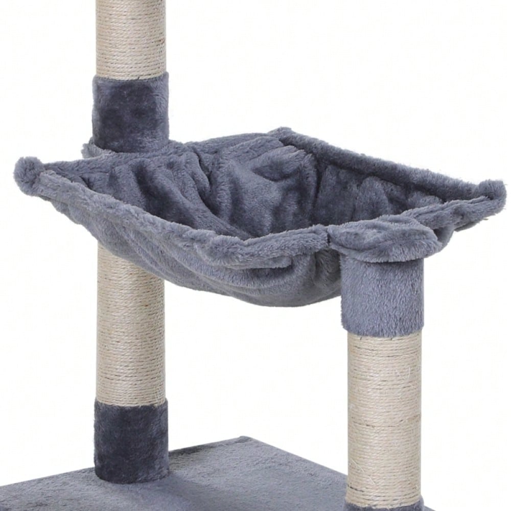 PawHut Kratzbaum Kletterbaum für Katzen mit Sisalsäule, Plüsch-Hängematte, aus Spanplatte, grau, 50 x 36 x 70 cm