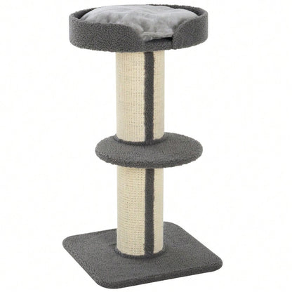 PawHut Kratzbaum für Katzen mit Kratzsäule & Plattform, aus Sisal, bis 30 kg belastbar, grau, für Spiel und Entspannung