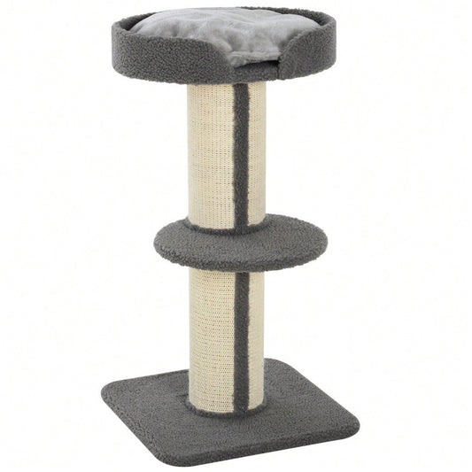 PawHut Kratzbaum für Katzen mit Kratzsäule & Plattform, aus Sisal, bis 30 kg belastbar, grau, für Spiel und Entspannung