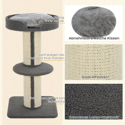 PawHut Kratzbaum für Katzen mit Kratzsäule & Plattform, aus Sisal, bis 30 kg belastbar, grau, für Spiel und Entspannung