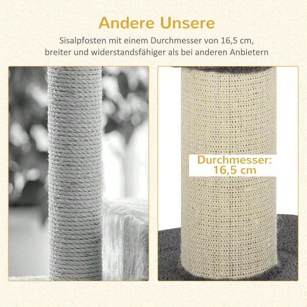 PawHut Kratzbaum für Katzen mit Kratzsäule & Plattform, aus Sisal, bis 30 kg belastbar, grau, für Spiel und Entspannung