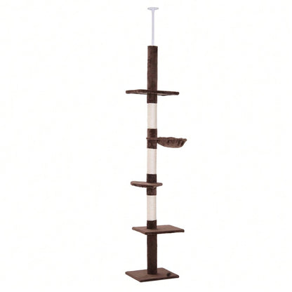 PawHut Deckenhoch Kratzbaum für Katzen, höhenverstellbar (230-260 cm), stabiler Kletterbaum mit Sisalsäulen, braun, 40 x 34 cm