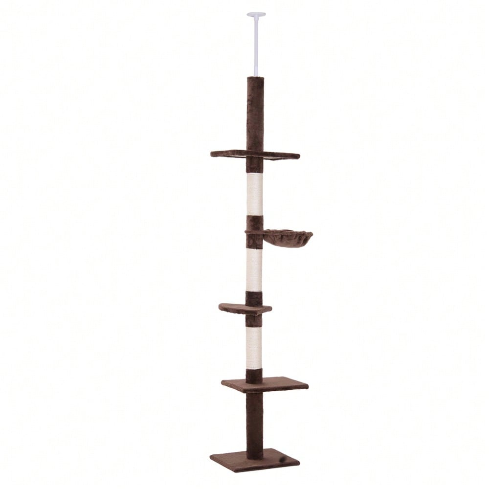PawHut Deckenhoch Kratzbaum für Katzen, höhenverstellbar (230-260 cm), stabiler Kletterbaum mit Sisalsäulen, braun, 40 x 34 cm
