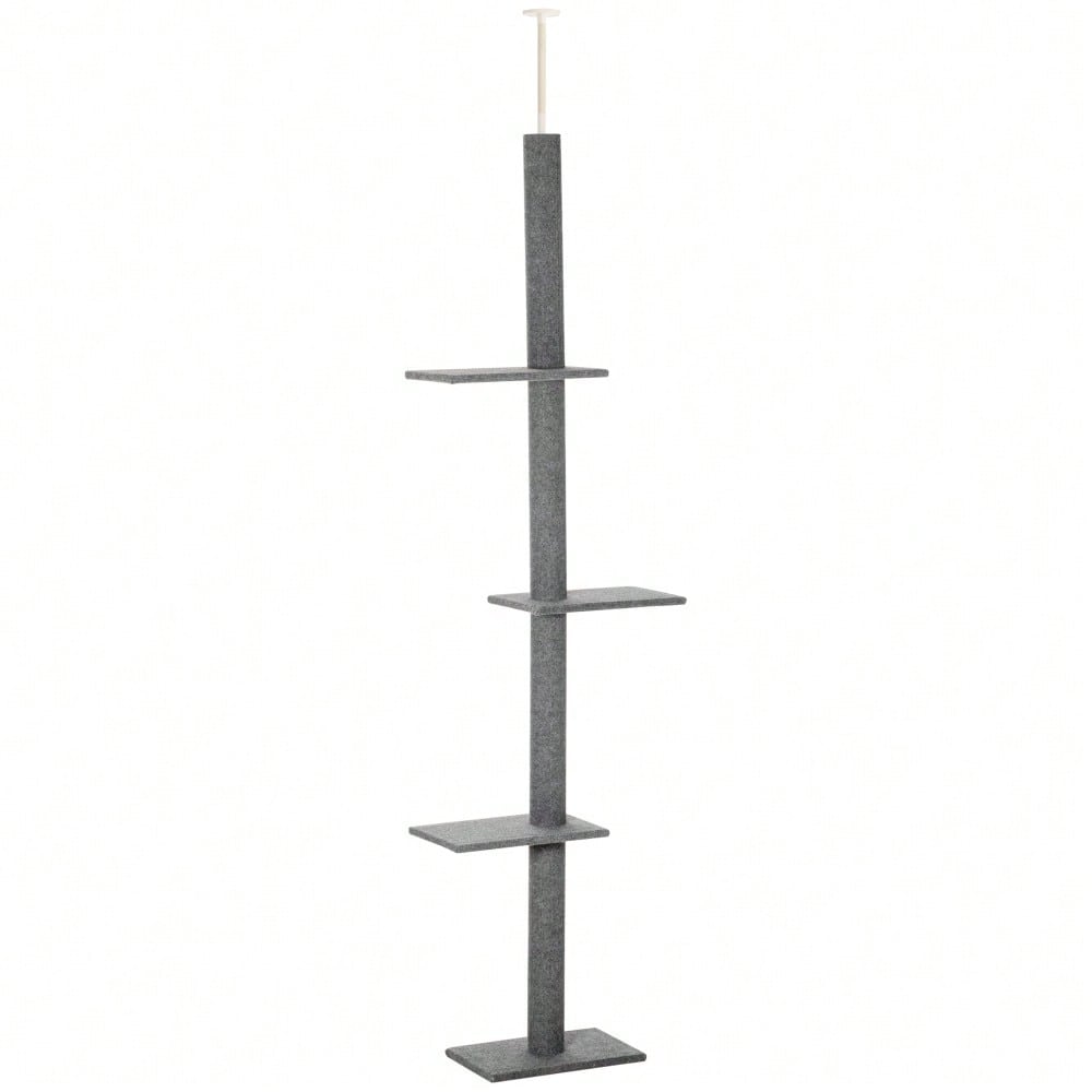 PawHut Deckenhoch Kratzbaum für Katzen, höhenverstellbar (228-260 cm), Kletterbaum aus Sisal, grau, für Spiel und Entspannung