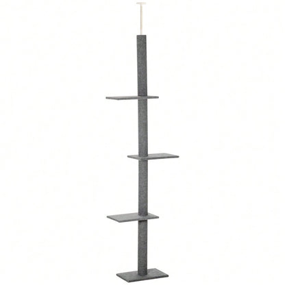 PawHut Deckenhoch Kratzbaum für Katzen, höhenverstellbar (228-260 cm), Kletterbaum aus Sisal, grau, für Spiel und Entspannung
