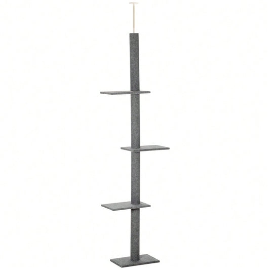 PawHut Deckenhoch Kratzbaum für Katzen, höhenverstellbar (228-260 cm), Kletterbaum aus Sisal, grau, für Spiel und Entspannung