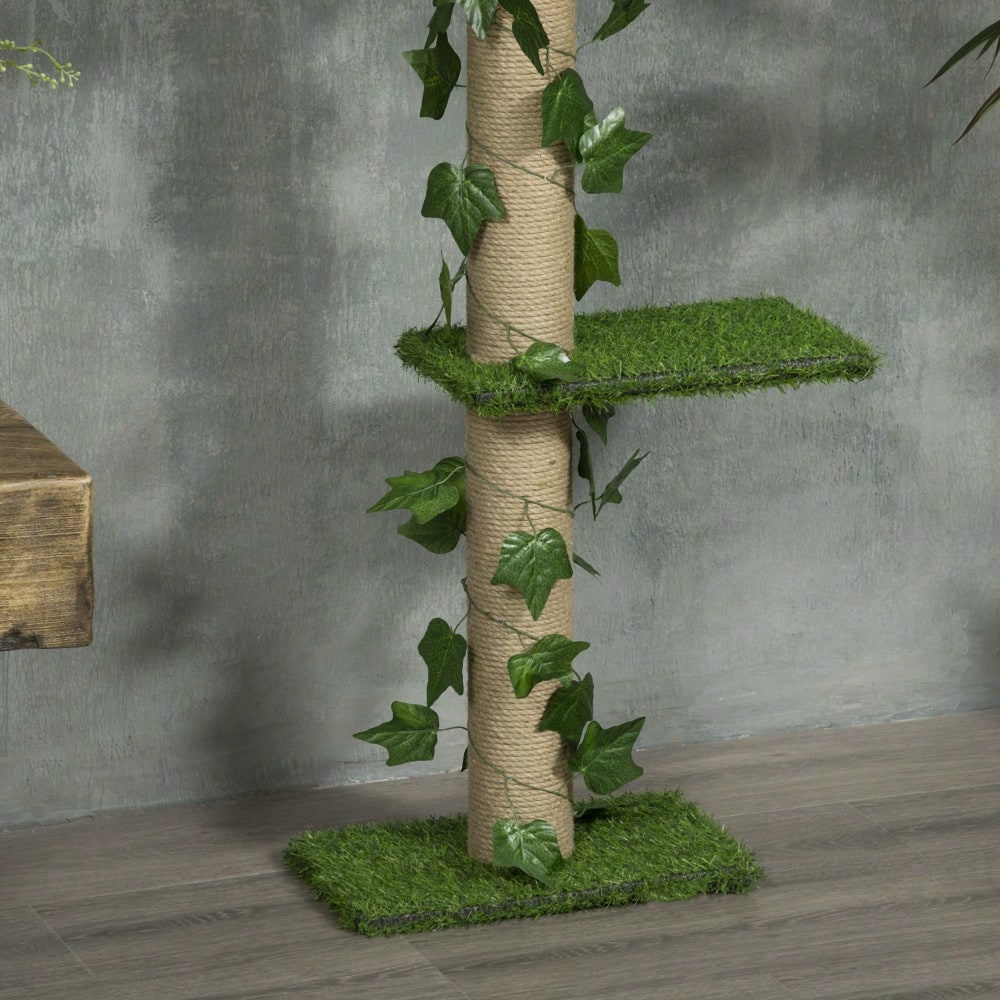 PawHut Kratzbaum für Katzen deckenhoch, höhenverstellbar (202-242 cm) mit Kippschutz, Spielbaum aus Jute, Farbkombination Grün/Gelb