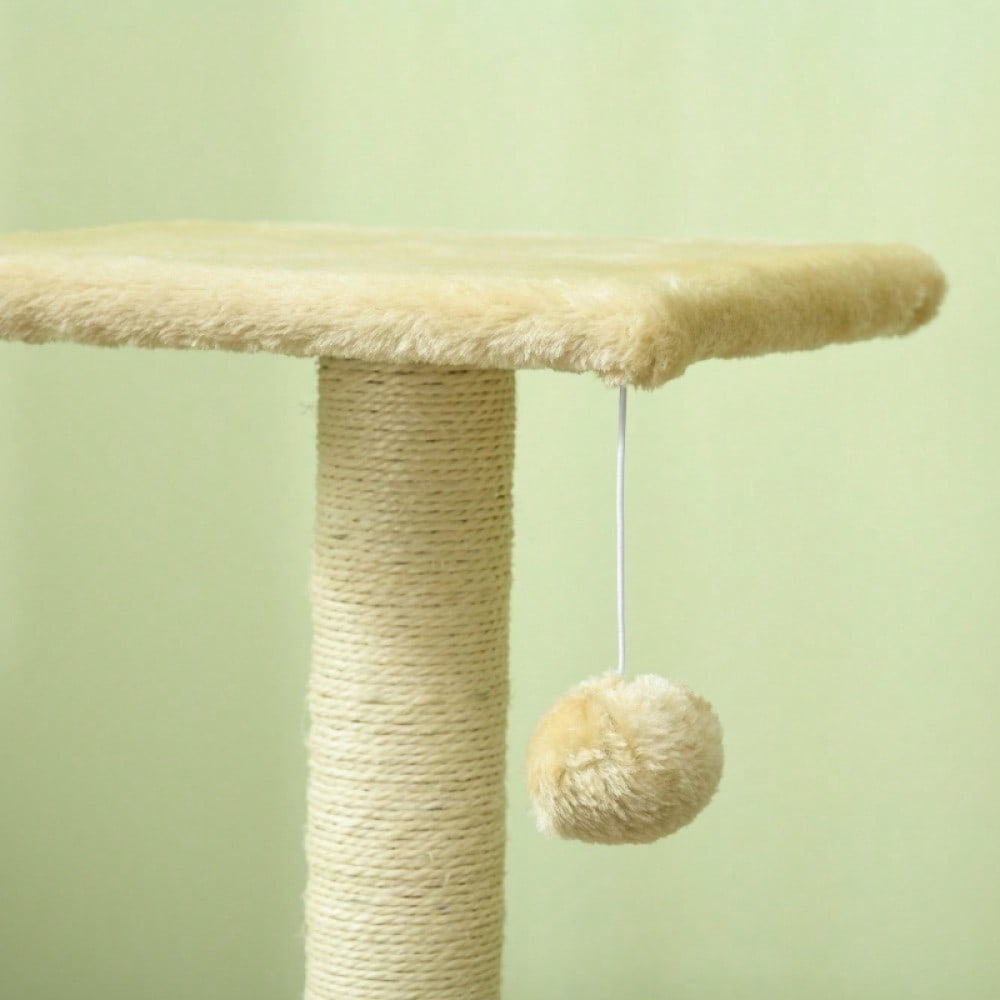 PawHut Kratzbaum für Katzen, mehrstöckiger Katzenturm 72 cm mit Sisalstämmen, Plattform, Kratzbrett & Plüschball, für mittelgroße Katzen, cremeweiß