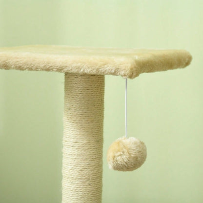 PawHut Kratzbaum für Katzen, mehrstöckiger Katzenturm 72 cm mit Sisalstämmen, Plattform, Kratzbrett & Plüschball, für mittelgroße Katzen, cremeweiß