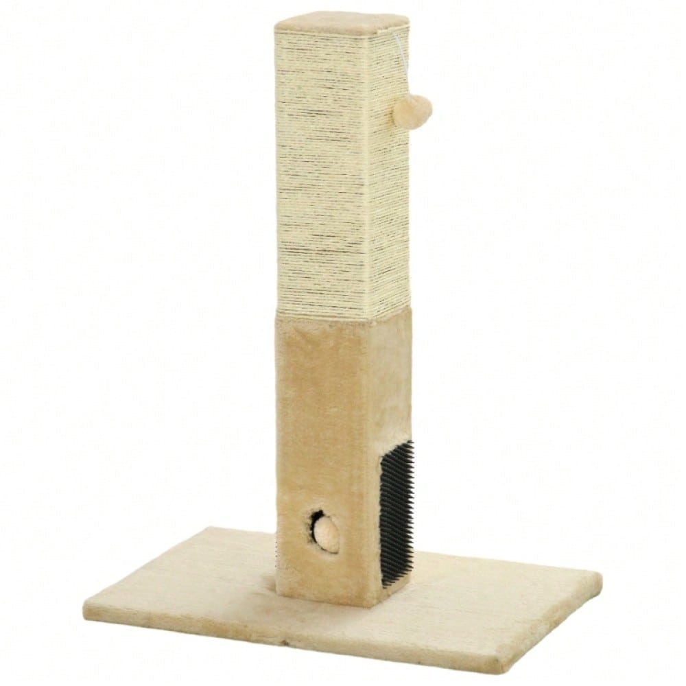 PawHut Kratzsäule für Katzen, 79 cm Kratzbaum mit Juteseil, inklusive Spielzeug, beige