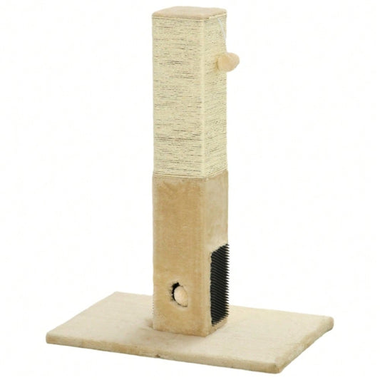 PawHut Kratzsäule für Katzen, 79 cm Kratzbaum mit Juteseil, inklusive Spielzeug, beige
