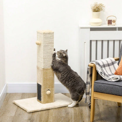 PawHut Kratzsäule für Katzen, 79 cm Kratzbaum mit Juteseil, inklusive Spielzeug, beige