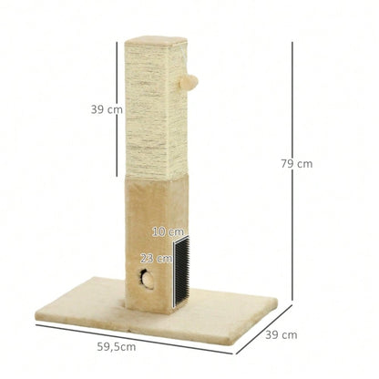PawHut Kratzsäule für Katzen, 79 cm Kratzbaum mit Juteseil, inklusive Spielzeug, beige