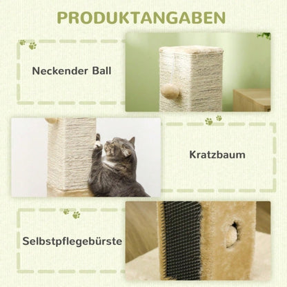 PawHut Kratzsäule für Katzen, 79 cm Kratzbaum mit Juteseil, inklusive Spielzeug, beige
