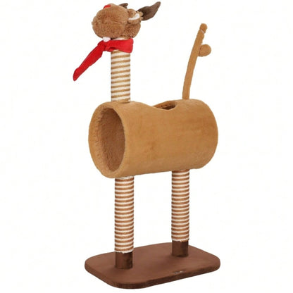 PawHut Kratzbaum für Katzen 98 cm im Hirschdesign, Katzenturm mit Höhle, Spielball & Jutestämmen, braun