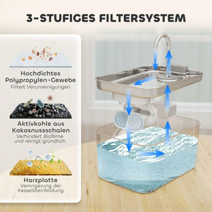 PawHut Trinkbrunnen für Katzen 3,2L mit leiser Pumpe & Aktivkohlefilter, Katzenbrunnen mit stillem Wasserstrom
