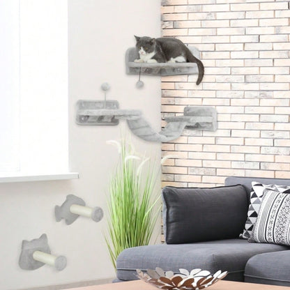 PawHut Katzentreppen Set 4-teilig, Kratzmöbel mit Sisal-Stufen & Doppelplattform, für Katzen, hellgrau/cremeweiß