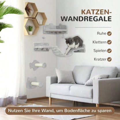 PawHut Katzentreppen Set 4-teilig, Kratzmöbel mit Sisal-Stufen & Doppelplattform, für Katzen, hellgrau/cremeweiß
