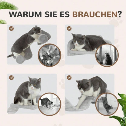 PawHut Katzentreppen Set 4-teilig, Kratzmöbel mit Sisal-Stufen & Doppelplattform, für Katzen, hellgrau/cremeweiß