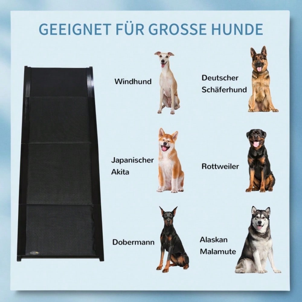 PawHut Hunderampe klappbar & rutschfest bis 40 kg, 158 cm Länge, faltbare Haustierrampe für Hunde, schwarz