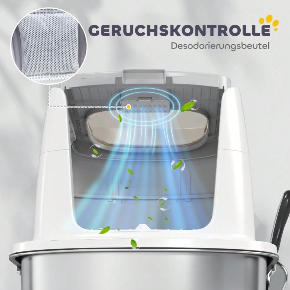 PawHut Katzentoilette aus Edelstahl, geschlossenes Katzenklo mit Schaufel & Geruchsbeutel, geruchsicher mit Eingangsöffnung