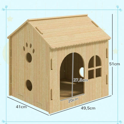 PawHut Hundehütte & Katzenhaus für Indoor, süßes Design, ca. 50 x 41 x 51 cm, Tierhaus für kleine Hunde und Katzen