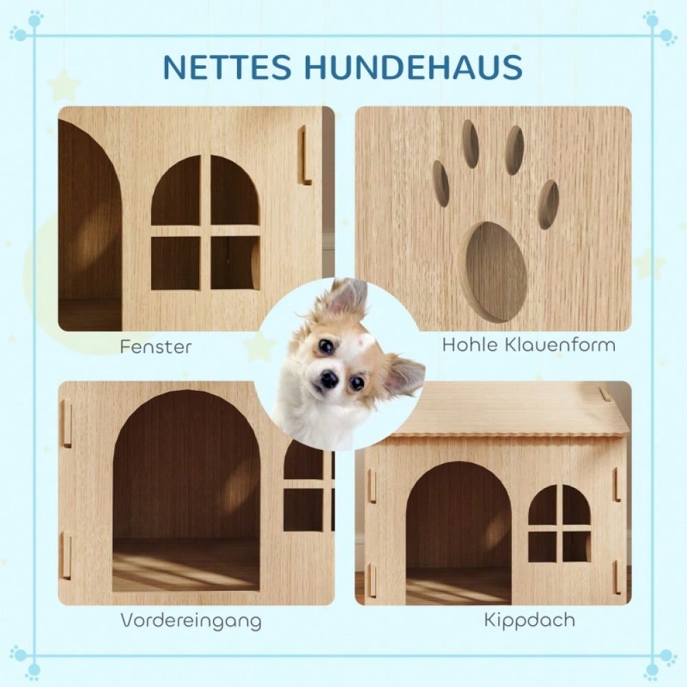 PawHut Hundehütte & Katzenhaus für Indoor, süßes Design, ca. 50 x 41 x 51 cm, Tierhaus für kleine Hunde und Katzen