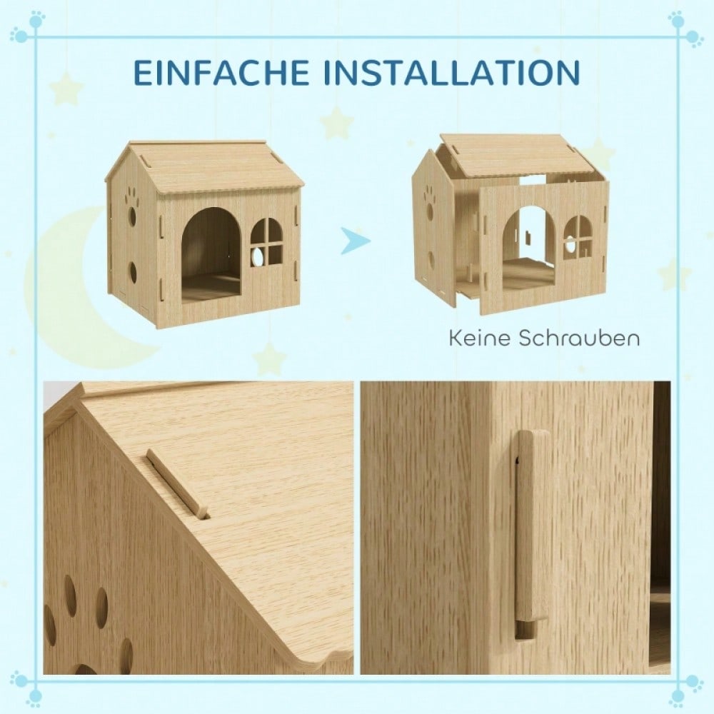 PawHut Hundehütte & Katzenhaus für Indoor, süßes Design, ca. 50 x 41 x 51 cm, Tierhaus für kleine Hunde und Katzen