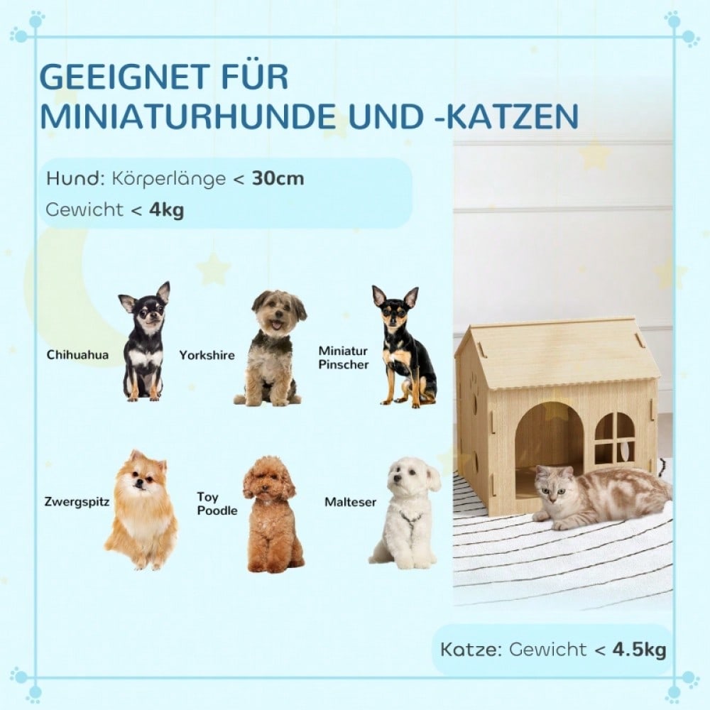 PawHut Hundehütte & Katzenhaus für Indoor, süßes Design, ca. 50 x 41 x 51 cm, Tierhaus für kleine Hunde und Katzen