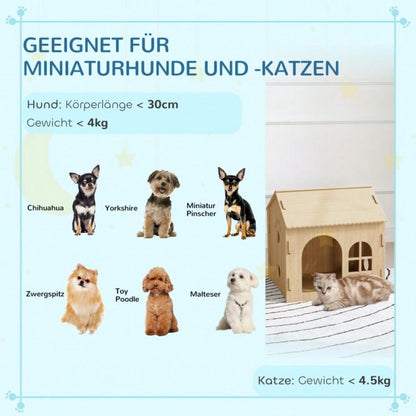 PawHut Hundehütte & Katzenhaus für Indoor, süßes Design, ca. 50 x 41 x 51 cm, Tierhaus für kleine Hunde und Katzen