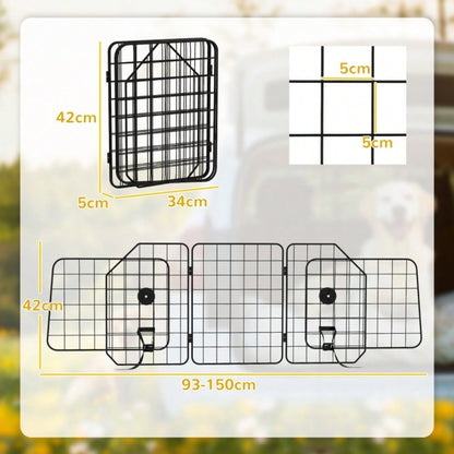 PawHut Autogitter für Hunde verstellbar 93-150 cm, klappbar & einfach zu montieren, Hunde-Gitter aus Stahl, schwarz