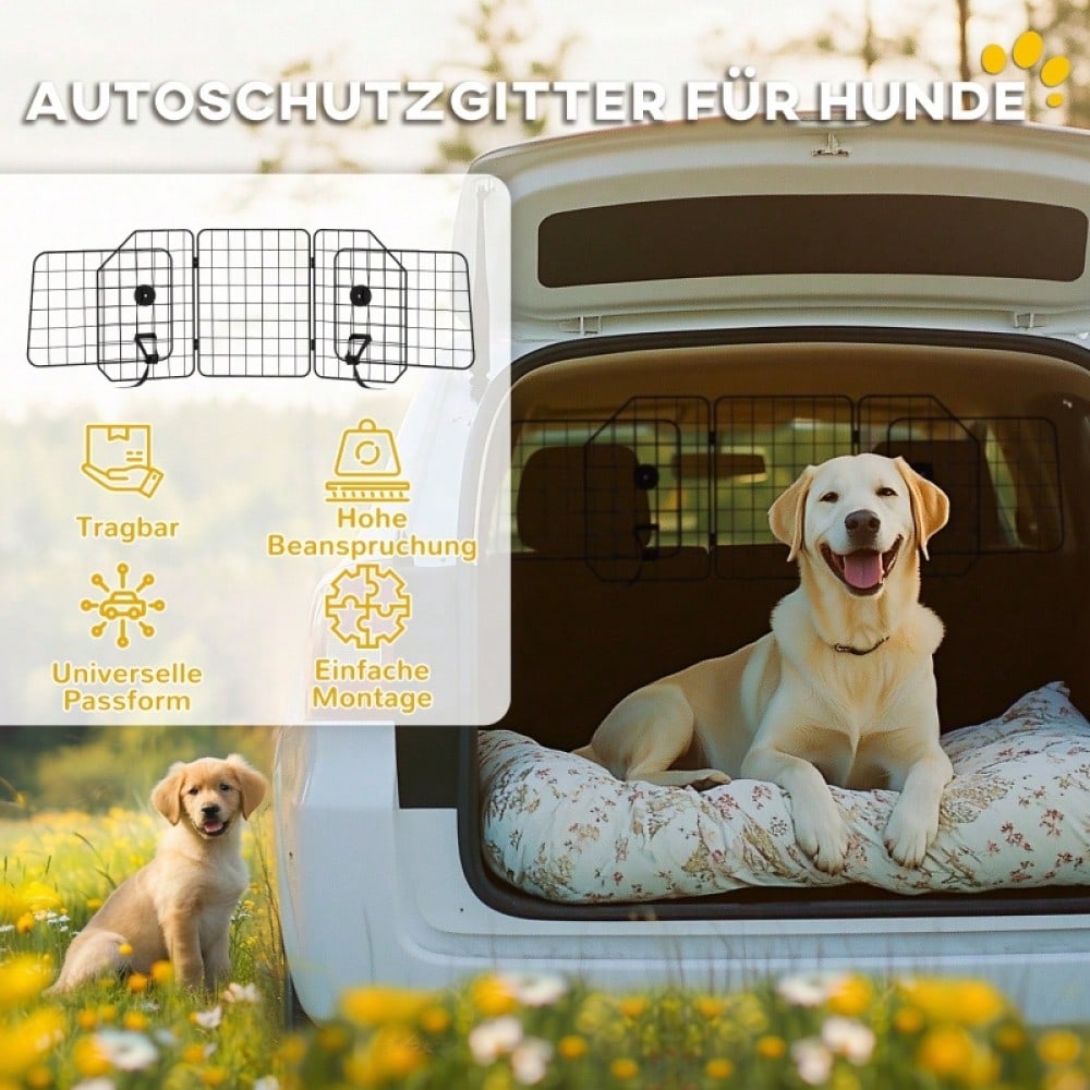 PawHut Autogitter für Hunde verstellbar 93-150 cm, klappbar & einfach zu montieren, Hunde-Gitter aus Stahl, schwarz