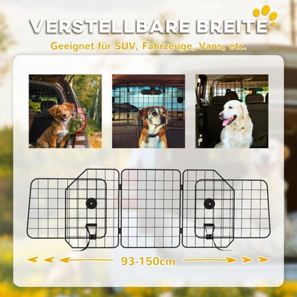 PawHut Autogitter für Hunde verstellbar 93-150 cm, klappbar & einfach zu montieren, Hunde-Gitter aus Stahl, schwarz