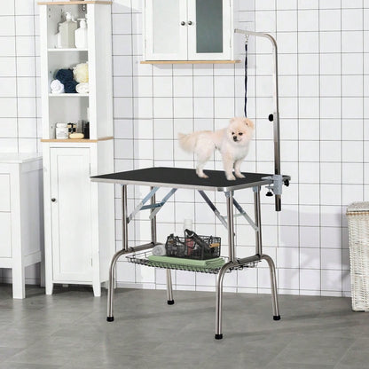 PawHut Hundepflege Tisch klappbar & höhenverstellbar, Trimmtisch aus Edelstahl für Hunde, schwarz